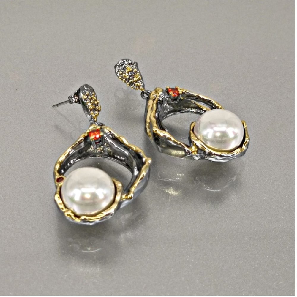 New Italian Jewelry Gold Plated Pearl Earrings - Picture 5 of 13